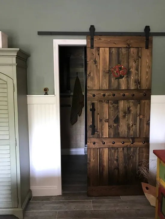 dark wooden sliding barn door